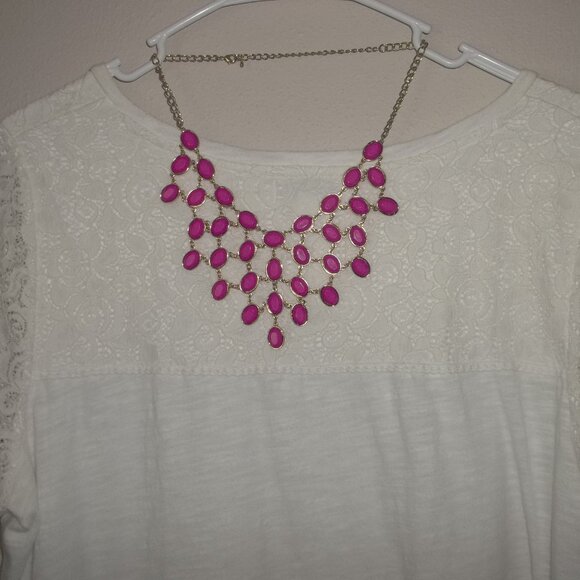 Pink and Gold Statement Necklace Fashion Accessory Costume Jewelry Large Big E20 - Picture 2 of 4